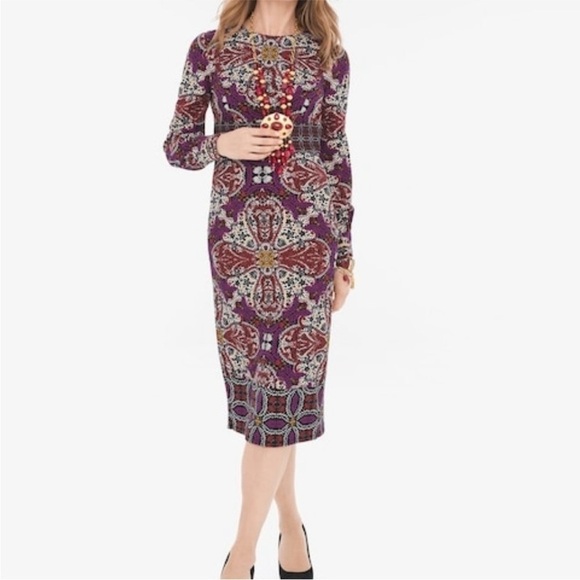 Chico’s Multicolor Medallion Print Long Sleeve Dress - Picture 1 of 8